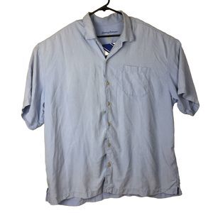 TOMMY BAHAMA Men's Solid Blue Short Sleeve 100% Silk One Pocket Shirt XXL 2XL